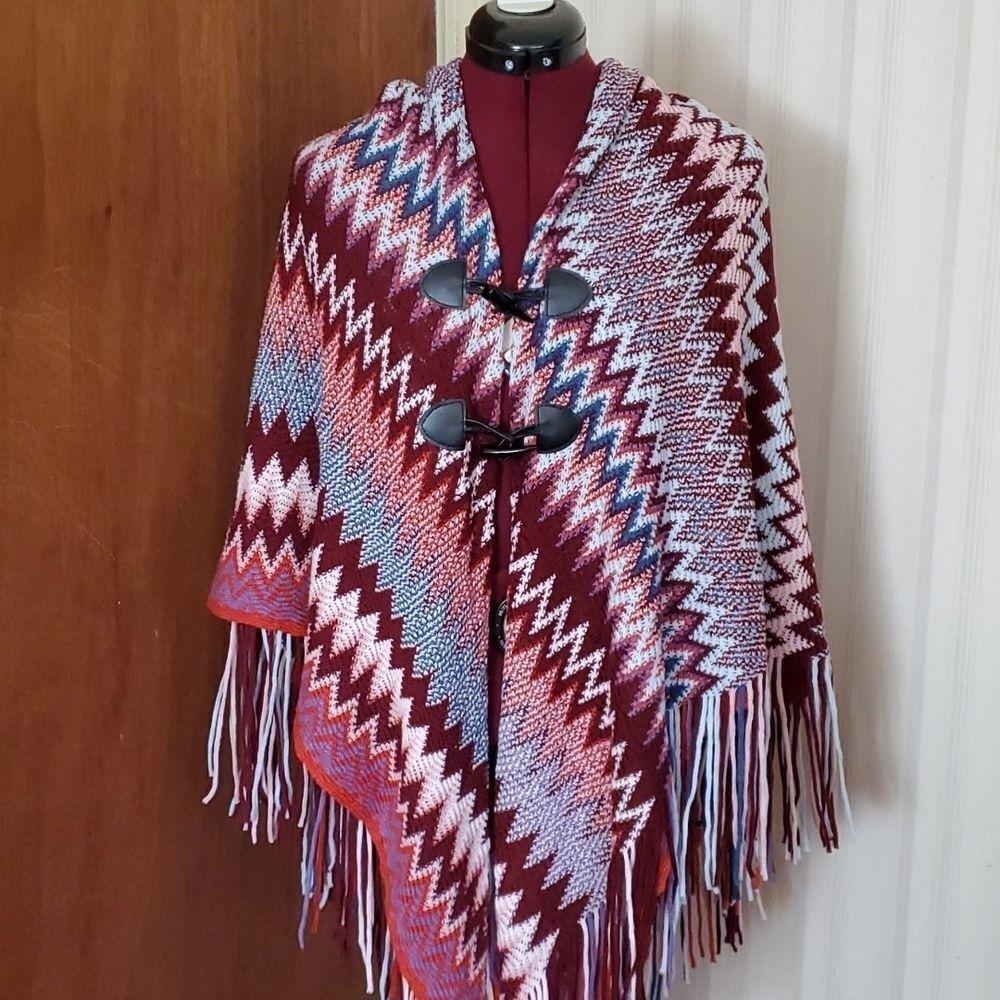 CBOCS MULTI colored chevron 2 button shawl